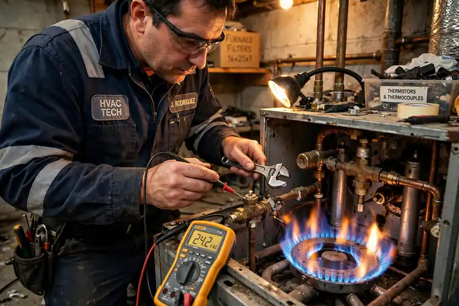 Gas furnace repair with burner flame testing in Quincy, MA